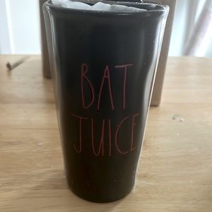 NEW-Rae Dunn ceramic "Bat Juice" travel mug with tight-fitting lid